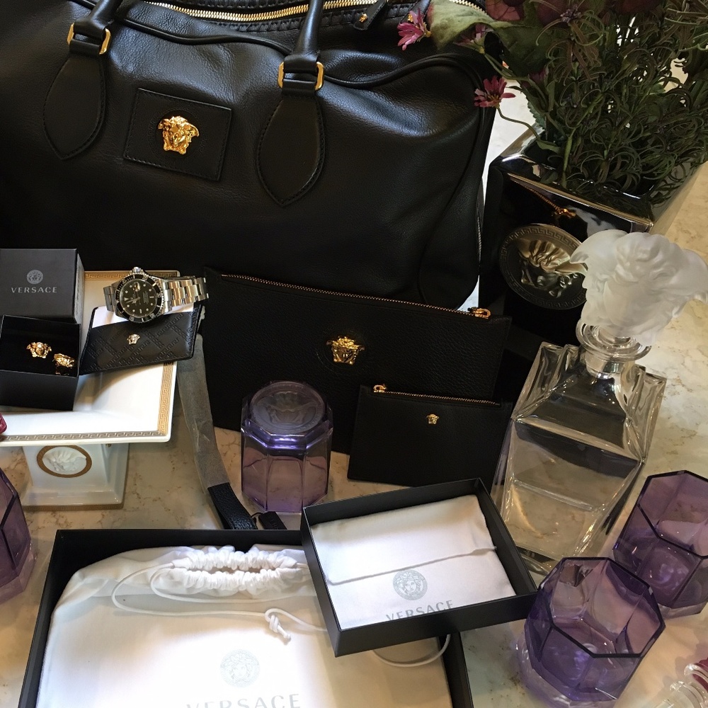Versace Large Zippered Leather Travel Bag